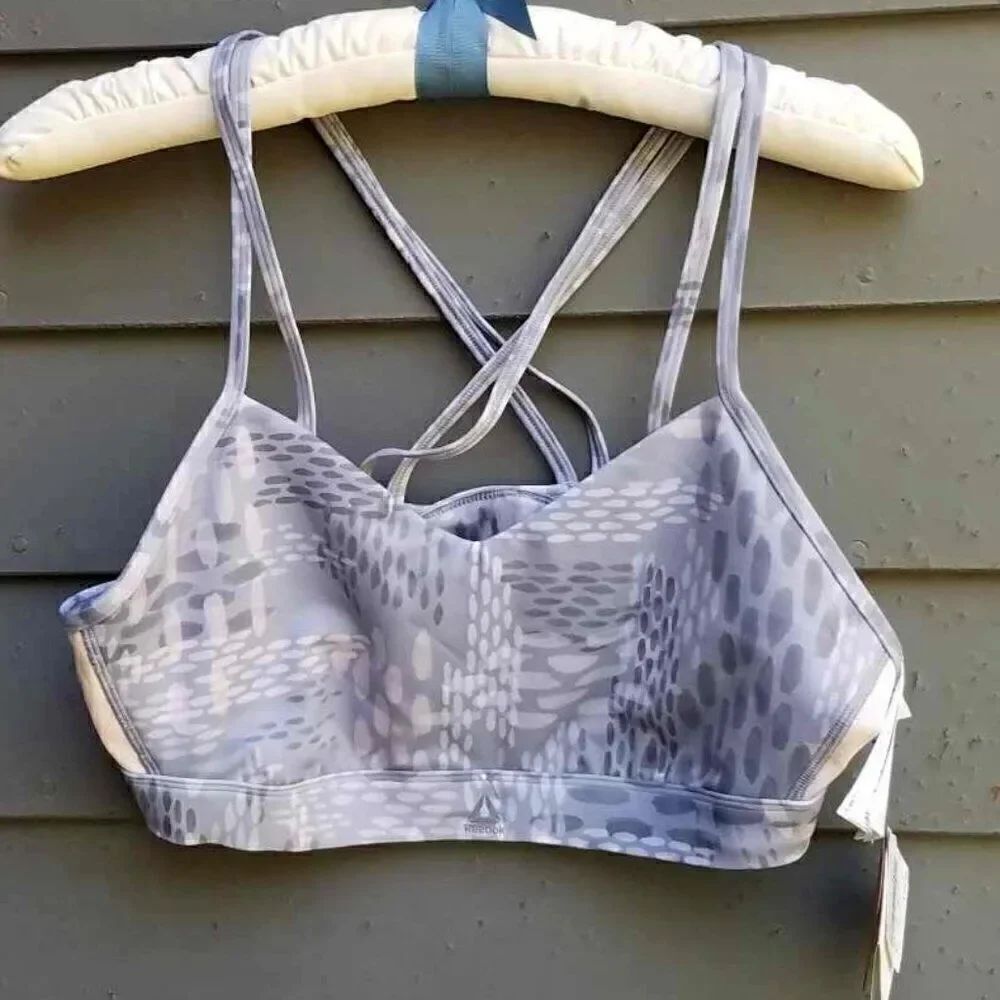 NWT Reebok Hero Gray Prin Strappy Bra Medium Intensity size XL